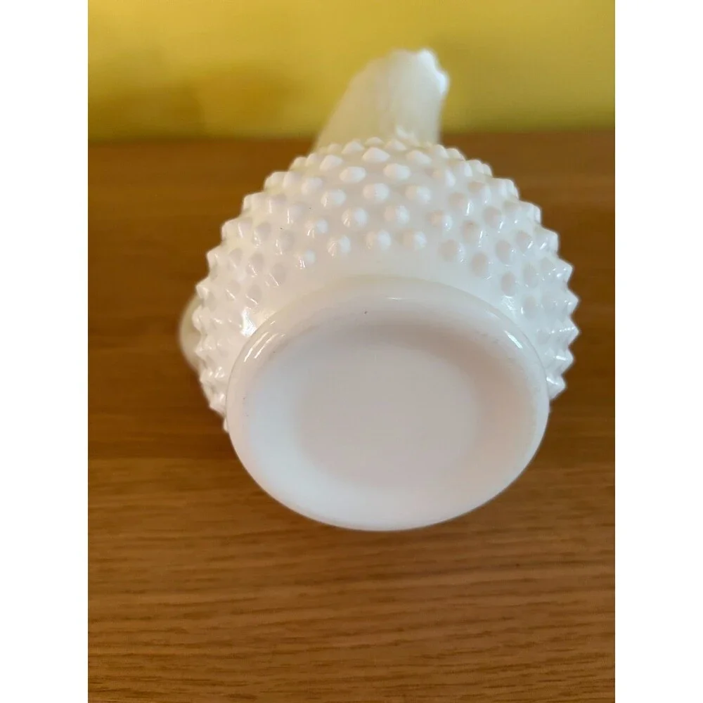 Vintage Fenton Hobnail Milk Glass 16 Finger Swung Pitcher Vase 15